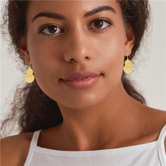 Gold Dangle Earrings – 14K Gold Plated Drop Earrings - Picture 5 of 6